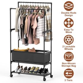 1Pc Double Rods Garment Rack with Storage Bag Portable Clothing Rack with Shelves Lockable Wheels Small Portable Closet Storage Bag Height Adjust