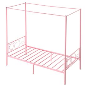VEVOR Twin Size Canopy Bed Frame, Metal Canopy Bed with Minimalist Headboard & Four Posters Design, Heavy Duty Steel Slats Support