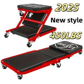 36 Inch 3 in 1 Mechanical Creeper with Brake Mode Z Seat 450 lbs Capacity Adjustable Foldable 6 Wheel Garage Rolling Seat Lay Down or Sit for Und