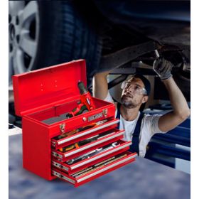 20.3inch Metal Tool Box With 2-4 Drawers Portable Steel Tool Chest With Metal Cylinder Lock And Latch Closure, Black And Red Two Color Powder Coa (Option: Four Drawer-Red)