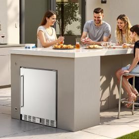 24' Outdoor Beverage Fridge Cooler 150QT Beer Refrigerator Stainless Steel (Option: Silver)
