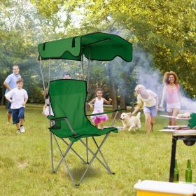 Foldable Beach Canopy Chair Sun Protection Camping Lawn Canopy Chair 330LBS Load Folding Seat w/ Cup Holder For Beach Poolside Travel Picnic (Color: GREEN)