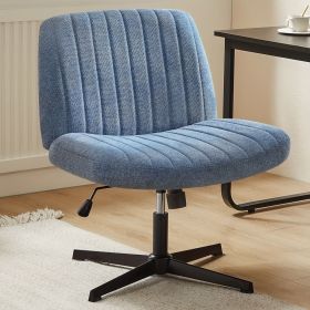 Cross Legged Office Living Room Rocking Gaming Chair Armless Wide Desk Adjustable Swivel Fabric Task Vanity Home Office (Color: cloth blue)